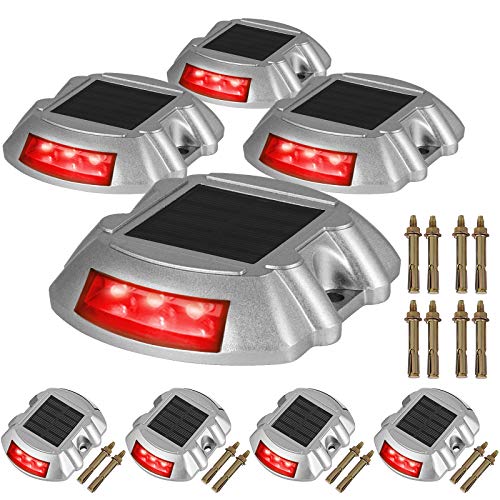 Happybuy Driveway Lights 8-Pack Solar Driveway Lights Bright Red with Screw Solar Deck Lights Outdoor Waterproof Wireless Dock Lights 6 LEDs for Path Warning Garden Walkway Sidewalk Steps