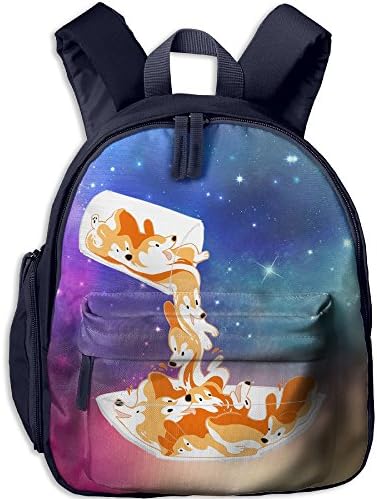 Funny Sweet Corgi Drink Water Kids Printed Backpack Shoulder School Bookbag With Front Pockets