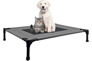 FIOCCO Elevated Dog Bed - Heavy Duty Dog Cot, Washable Raised Pet Bed with Chew Proof Mesh and Metal Frame, Portable Pet Bed for Outdoor Use, Dogs Cot Beds for Medium Dogs, Gray/Black Mesh