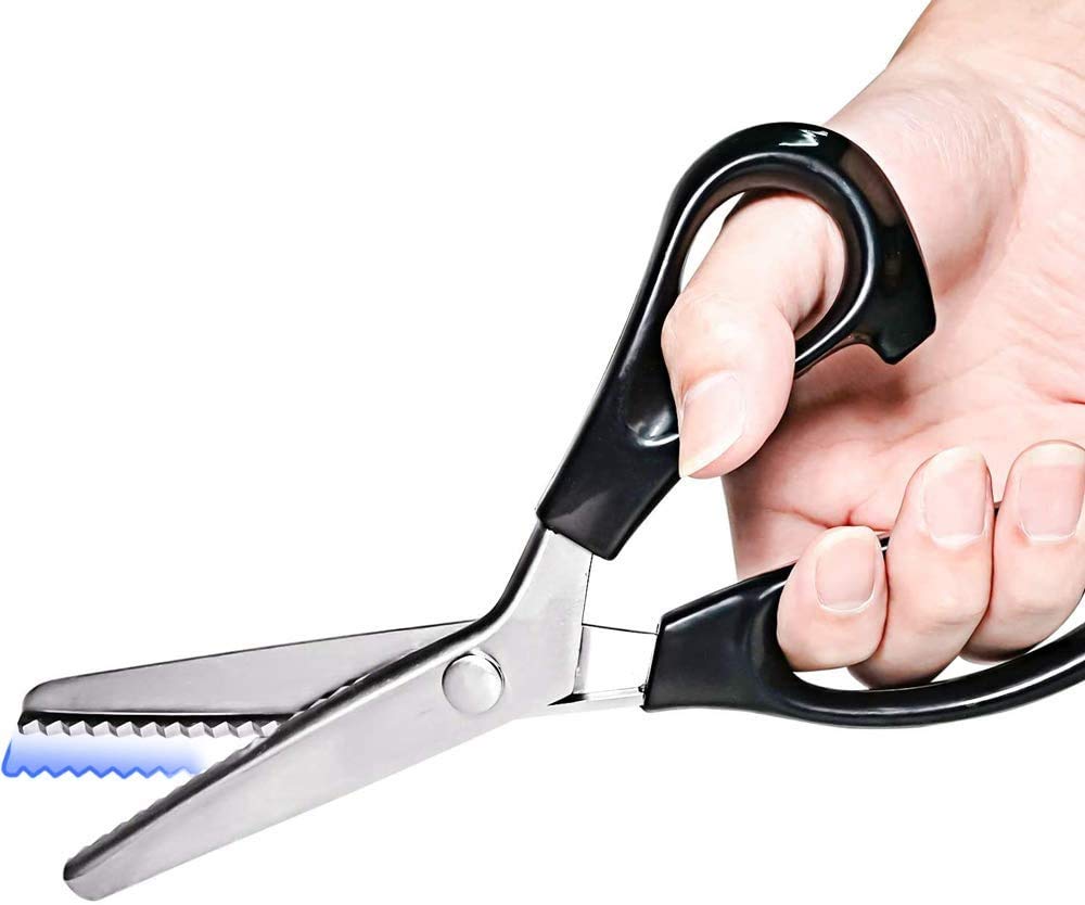 Senua Zigzag Shears, Professional Stainless Steel Tailor Pinking Scissors for Felt Paper Fabric Cutting/Sewing, Handled Zig Zag Scissors - Black