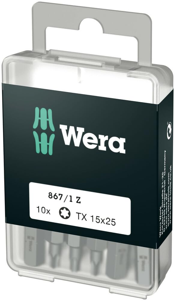 Wera 05072407001 Torx Extra-Tough Bits 867/1 Z TX15 x 25 mm, Pack of 10