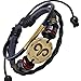 SumBonum Jewelry Mens Womens Leather Braided Bracelet, Adjustable Vintage Beads Zodiac Sign Charm Bracelet, Fits 7-12 Inch, Black Red Golden