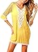 BLENCOT Women's Crochet Chiffon Tassel Swimsuit Bikini Pom Pom Trim Swimwear Beach Cover Up-Yellow Medium