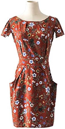 FCLM Women's Short Sleeve Slim Casual Party Dresses Plus Size Belt Above Knee ED46 (Medium, hongse)