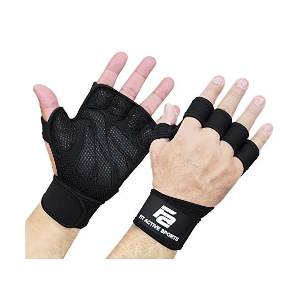 Fit Active Sports New Ventilated Weight Lifting Workout Gloves with Built-in Wrist Wraps for Men and Women - Great for Gym Fitness, Cross Training, Hand Support & Weightlifting.