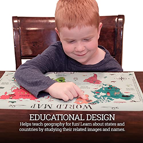 World and US Map Educational Disposable Placemats for Baby, Toddler and