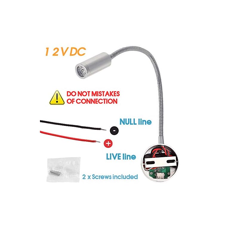 DC 12V Reading Light with USB Port, RV Interior Lights, Gooseneck LED