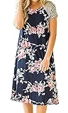 Major Wong Women's Summer Casual Crewneck Short Sleeve Floral Print A-line Loose T shirt Dresses Tunic Midi Dress