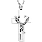 MEMORIALU Cross Urn Necklaces for Ashes Cremation Crucifix Keepsake Memorial Pendant Necklace