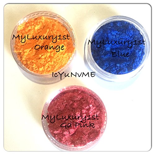LOT of 3 Mica Jars 10g Orange, Blue, and Medium Pink Cp Mp Hp DIY Soap Making Cosmetic Eye Lip Nail Pigment Colorant 10 Gram Powders