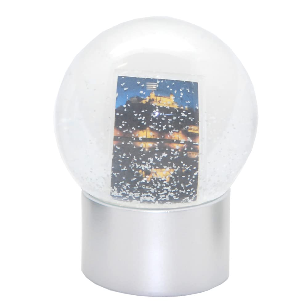 Snowglobe for You 40077 Photo Snow Globe Glass Filled Photo Frame with Plastic Base Silver Round 100 mm Diameter