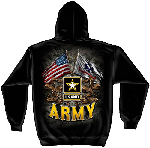 Armed Forces Hooded Sweatshirt, 100% Cotton Casual Men's Shirts, Show Your Pride with our US ARMY Double Flag Long Sleeve Sweatshirts for Men or Women (Large)