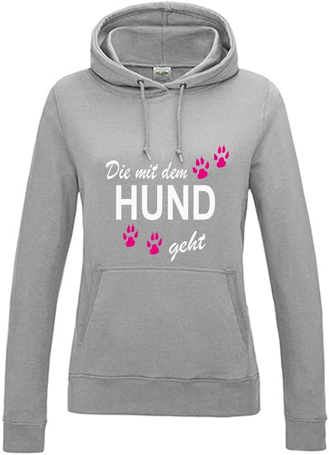 Easy4fashion Die Mit Dem Hund Geht Damen Hoodie Kapuze Hoodie Mit Kangerutasche Langarm Hund Hoodie Amazon De Bekleidung