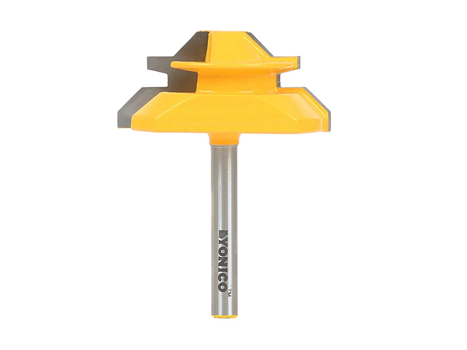 Yonico 15127q - Lock Miter Router Bit, Miter Angle: 45 Deg., Stock Size: Up to 3/4" - 1/4" Shank