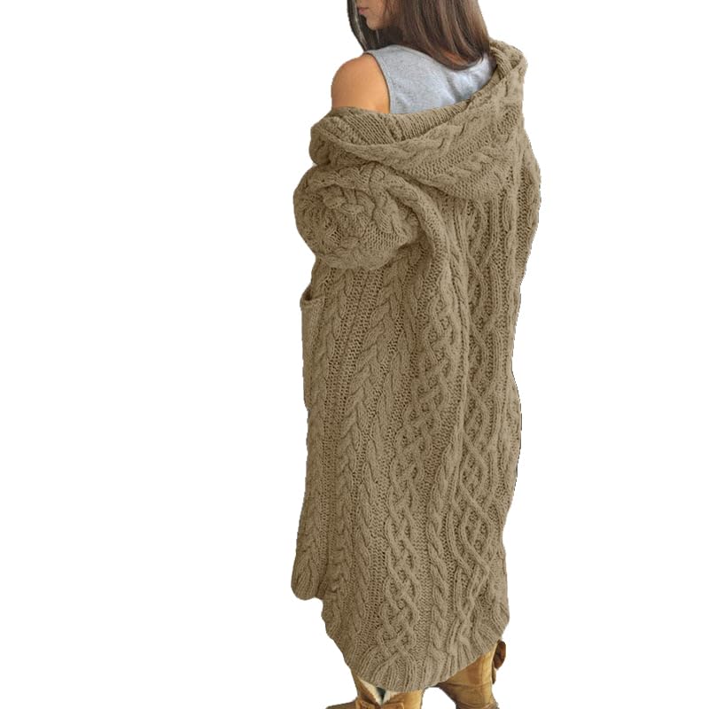 Photo 1 of NIUBIA Womens Casual Long Sleeve Open Cardigan Warm Hooded Outwear Coat Cable Knit Long Cardigan Sweaters with Pockets