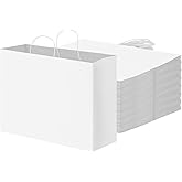 OUTUXED 60pcs 16x6x12 Inch White Paper Bags with Handles, Kraft Large Paper Gift Bags for Business, Merchandise, Gifts, Shopping, Retail Stores, Birthday Party
