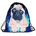 Boys Girls Teenager Drawstring Bag ，Full printing Drawstring Backpack School Shoulder Backpack Nylon Folding Bag for School Home Travel Sport Storage (Pug dog)