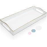 Gifturbo White Bathroom Vanity Tray,Gold Edged Decorative Tray with Handles, Small Rectangular Counter Tray for Perfume, Candle, Jewelry, Cosmetics
