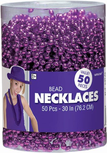 Amscan Party Perfect Team Spirit Metallic Bead Necklace (50 Piece), Purple, 6 x 4.5"