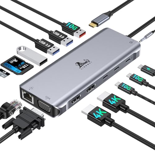 LIONWEI USB C Docking Station 3 Monitore 14-in-1 USB-C Hub Dual Monitore