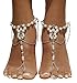 Bienvenu Women's 2 Piece Imitation Pearl Slave Anklet Wedding Barefoot Sandals Foot Jewelry, Silver