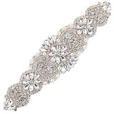XINFANGXIU Bridal Wedding Dress Sash Belt Applique with Crystals Rhinestones Pearls Beaded Dacorations Handcrafted Sparkle Elegant Thin Sewn or Hot Fix for Women Gown Evening Prom Clothes - Silver