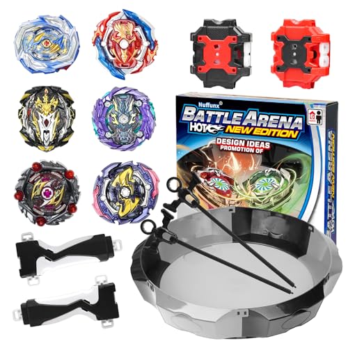 Nuffunx Bay Blade 17.8 Inch Large Stadium with 6 Burst Spinning Tops Launcher Set, for Age 5 6 7 8 9 10 11 12 Year Olds,Christmas and Birthday Gifts for Kids.