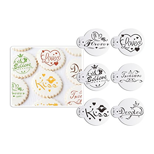 6pcs/set Forever Love Cookie Stencil Set Kiss Cupcake Stencils Wedding Cookies Stencil Template ST-864 - Thumbnail 6