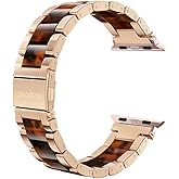 Wearlizer Tortoise Compatible with Apple Watch Band 38/40/41/42mm Womens, Replacement Stainless Steel Strap Fashion Resin Wristband Bracelet iWatch Series 11 10 9 8 7 6 5 4 3 SE/Ultra 3 2 1-Rose Gold