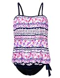 Hilor Women's Bandeau Blouson Tie Tankini Set Two Piece Swimsuit