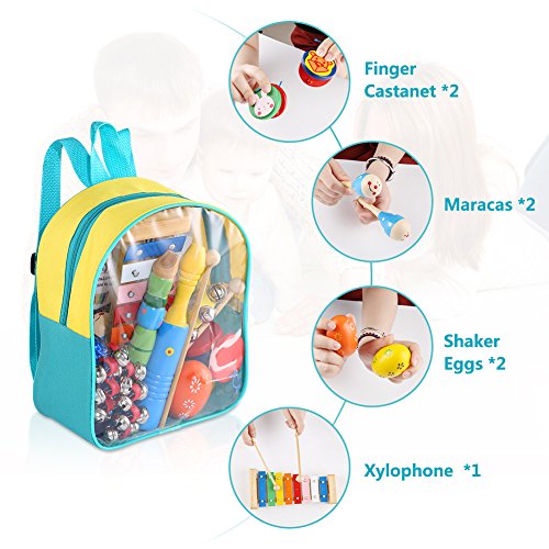 YISSVIC Kids Musical Instruments 13Pcs Xylophone Set Preschool Educational Toy with Storage Backpack
