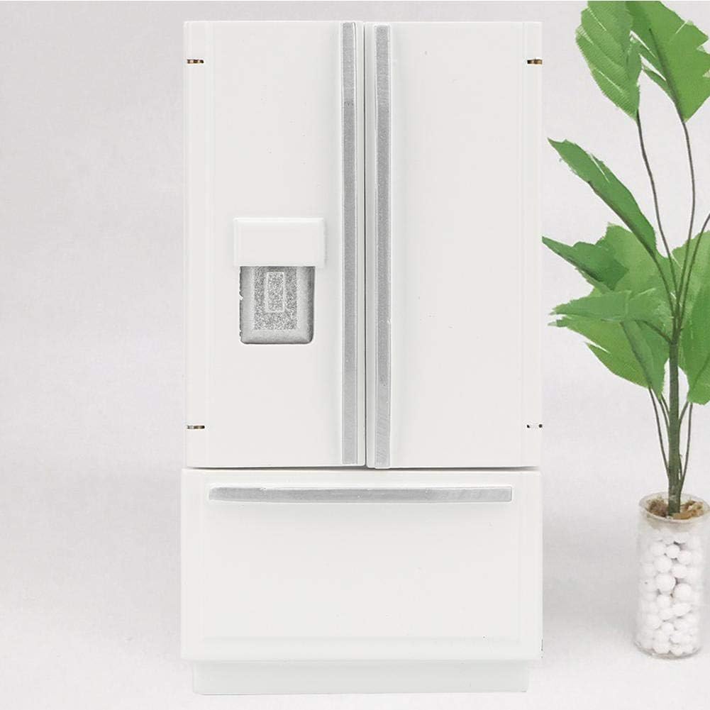 1:12 Dollhouse Decor Wooden Refrigerator, Mini Kitchen Model Family Furniture Lifelike Dollhouse Model(White) - Image 5