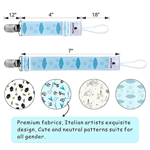 Pacifier Clips (4 Pack) - COZILIFE Premium Quality Pacifier Holder with Adjustable Belt, Universal Fit for Baby Pacifiers, Stylish Printing Suits for Boys and Girls, Kraft Box Package. - Thumbnail 5
