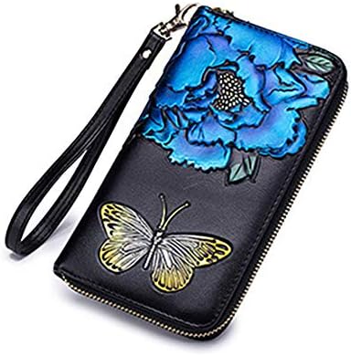 Hypasa Women Ladies Long Wallet Premium Genuine Leather RFID Blocking Purse Large Capacity with Wristlet for Cellphone & ID Cards(Rose Blue）