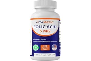 Vitamatic Folic Acid 5mg (5000 mcg) – 120 Vegetarian Tablets High Potency Vitamin B9 (Folate) for Cellular Health, Heart Support & Prenatal Care