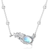 OUTANG Feather Necklacefor Women 925 Sterling Silver Moonstone Feather Pendant Jewelry Gifts for Mom Wife