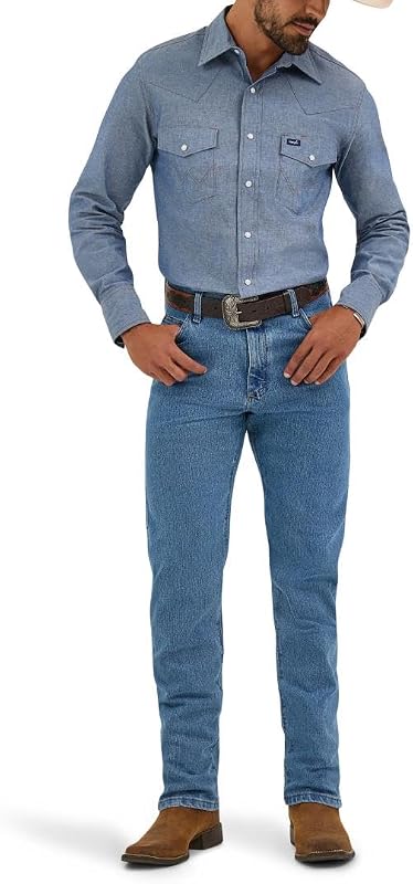 All Terrain Gear by Wrangler - Camisa de Trabajo de Manga Larga para Hombre, Corte Vaquero, Acabado Lavado, Denim Luz, 17.5 Inches Neck 37 Inches Sleeve