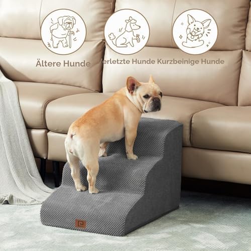 Hundetreppe für Kleine Hunde 40 cm Hoch, 3 Stufen, Grau