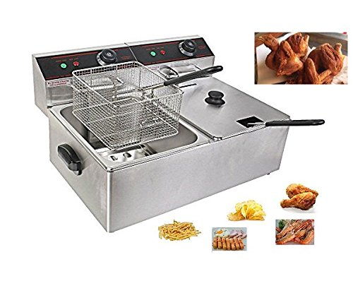 Click Here to See More Images 6L Fryer Electric Countertop Deep Tank Dual Commercial Steel -Easy Cooking Delicious Dimensions 17.51 X 11.22 X 11.81