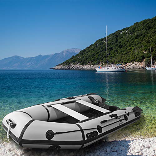 Max4out Inflatable Boat Fishing Dinghy 2 Paddles Sport Tender Inflatable Raft 10 Feets (Gray)
