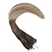 Ugeat 14Inch Remy Real Human Hair Brazilian Micro Loop Hair Extensions Dark Brown Ombre Medium Brown Mix Bleach Blonde Full Head Micro Loop Hair Extensions