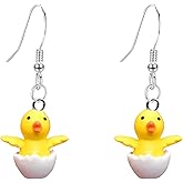 JDONL Cute Funny Chick Earrings for Women Resin Shell Breaking Chicken Animal Drop Dangle Earrings Creative Jewelry