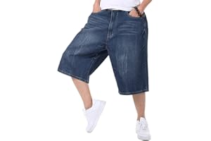 Kinghua Baggy Jean Shorts for Men Casual Loose Fit Hip Hop Skateboard Denim Shorts