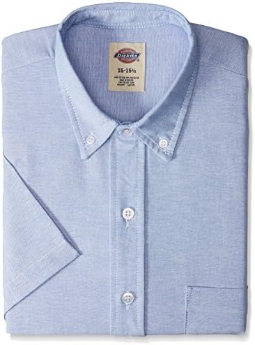 Dickies Occupational Workwear SS46LB Polyester/Cotton Men's Button-Down Short Sleeve Oxford Shirt, Light Blue
