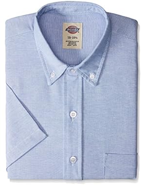 SS46LB Polyester/ Cotton Men's Button-Down Short Sleeve Oxford Shirt, Light Blue