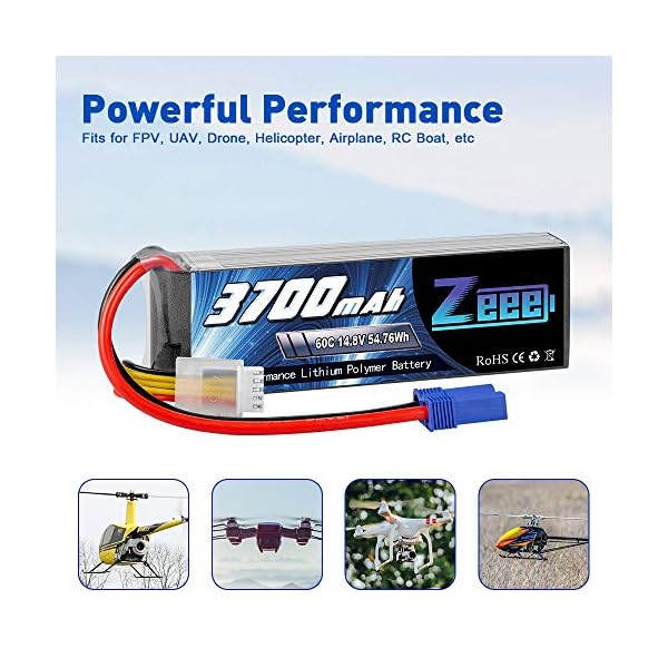 Zeee 4S Lipo Akku 14,8V 3700mAh 60C RC Lipo Batterien mit EC5 Stecker für UAV Drones FPV Rennrad Quadcopters Flugzeug… – Bild 4