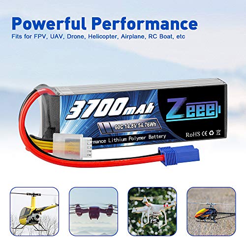 Zeee 4S Lipo Akku 14,8V 3700mAh 60C RC Lipo Batterien mit EC5 Stecker für UAV Drones FPV Rennrad Quadcopters Flugzeug… – Bild 4