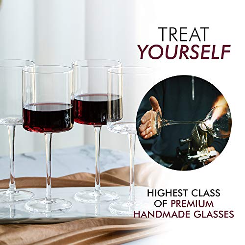 Square Red Wine Glasses Set of 4 Hand Blown Edge Wine Glasses