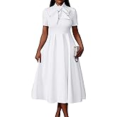 Memoriesea Women's Elegant Casual Short Sleeve Work Party A-Line Dress with Pockets