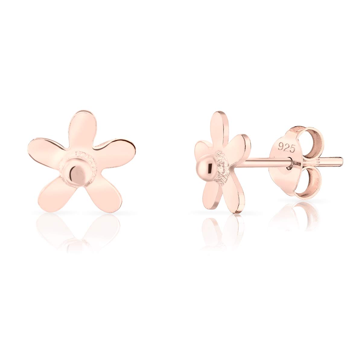 DTPsilver® SMALL 925 Sterling Silver Rose Gold Plated Studs Earrings - Daisy Flower - Diameter 8 mm
